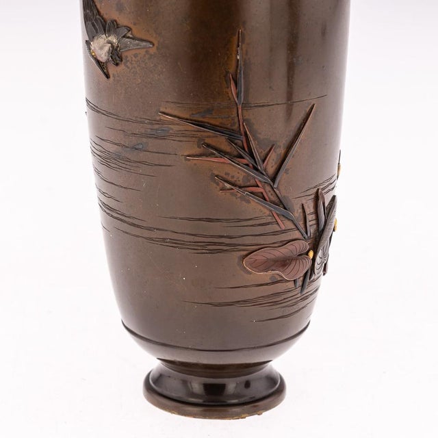 Antique Japanese Meiji Inlaid Bronze Ovoid Vases by Miyabe, 19th Century, Set of 2 For Sale - Image 18 of 18