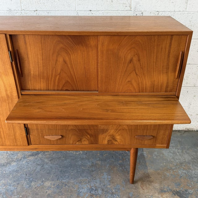 Brown Vintage Danish Modern Teak Credenza or Highboard With Built-in Dry Bar, Circa 1960s Mid Century For Sale - Image 8 of 11