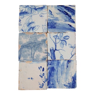Antique 18th Century Portuguese Scenic Baroque Tiles With Foliage & Landscape Elements, Antique Set of 6 For Sale