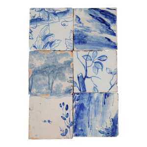 Antique 18th Century Portuguese Scenic Baroque Tiles With Foliage & Landscape Elements, Antique Set of 6