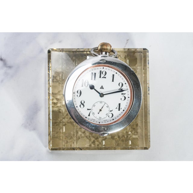 Glass Impressive Large English Antique Crystal Sterling Silver Paperweight Desk Inkwell Goliath Clock For Sale - Image 7 of 18