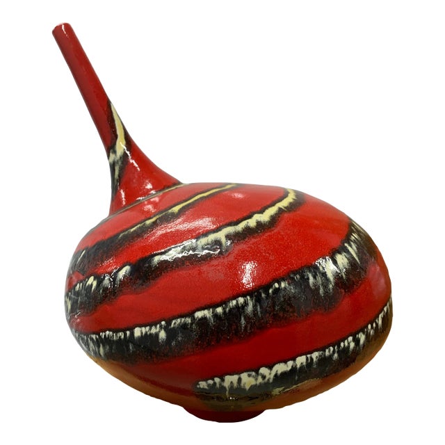 Vintage 1980’s Large Ceramic Bulbous Red Portuguese Vase For Sale