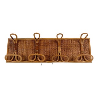 Large Bamboo Rattan and Woven Cane Wall Coat Rack, Italy, 1970s For Sale