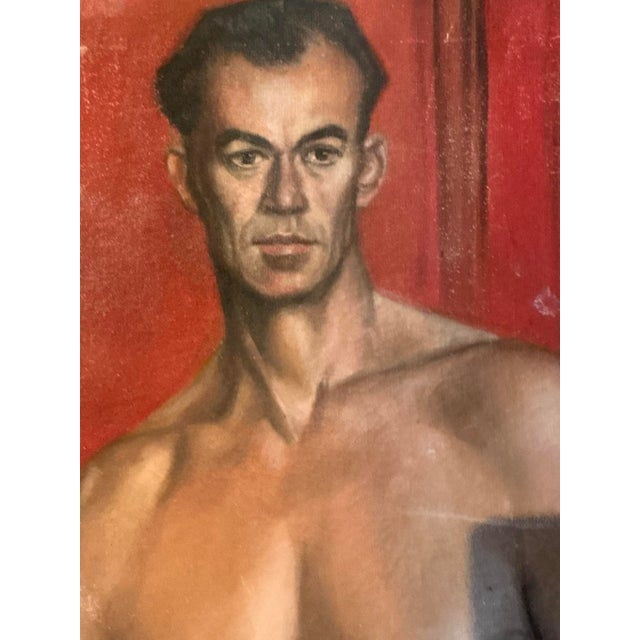 Late 20th Century Vintage Boho Original Oil Portrait of Man For Sale - Image 5 of 10