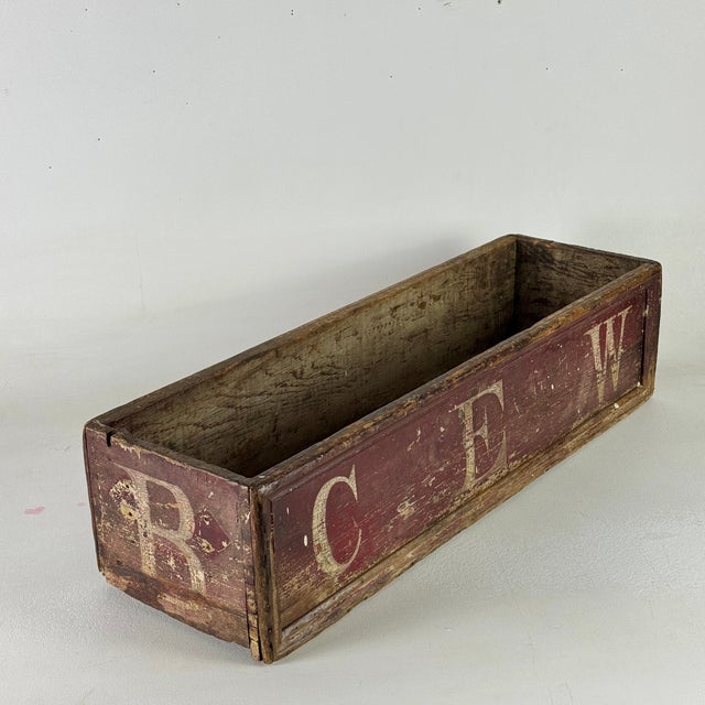 Primitive Folk Art Hand Constructed & Painted Wooden Trough/Box With Initials on It For Sale - Image 4 of 11
