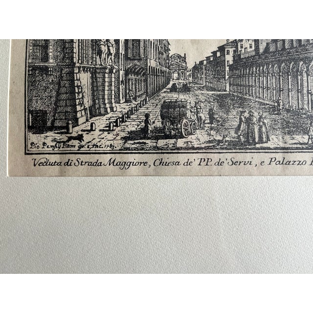 Sculpture Materials Late 18th Century Antique Engraving, "Veduta Di Strata Maggiore," Bologna by Pio Panfili, Framed For Sale - Image 7 of 12