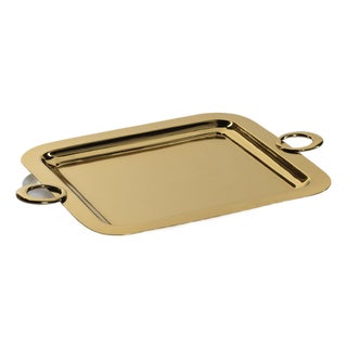 Ollie Gold Polished Brass Serving Tray, 18" x 13" For Sale