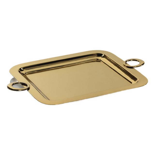 Ollie Gold Polished Brass Serving Tray, 18" x 13" For Sale