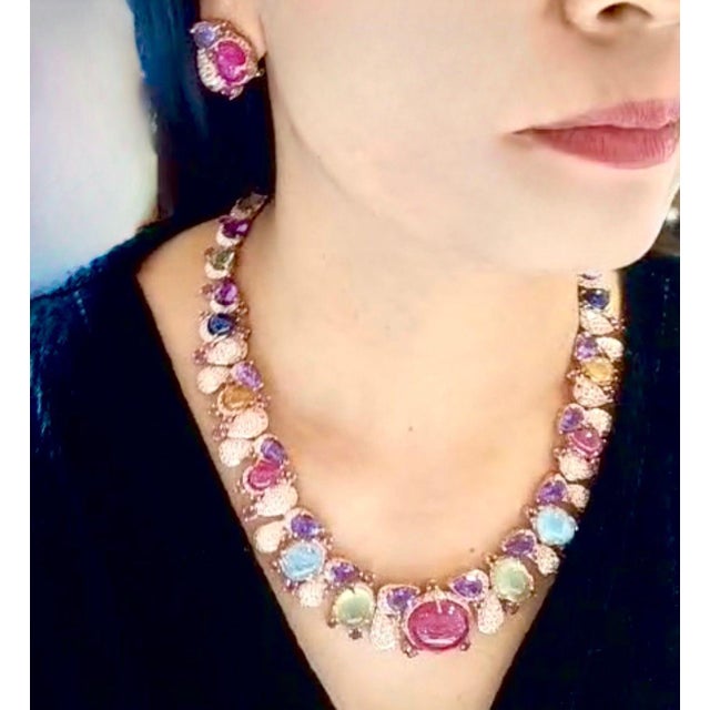 Red Bochic “Capri” Ruby, Amethyst & White Topaz Earrings Set in 18K Gold & Silver - 2 Pieces For Sale - Image 8 of 8