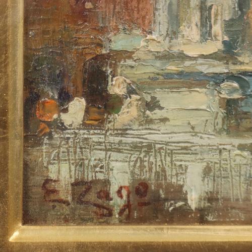 Erma Zago, City Scene, Oil on Hardboard, 1900s For Sale - Image 7 of 14