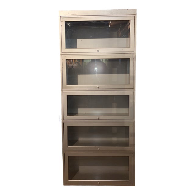 Vintage 5-Section Industrial Steel Bookcase For Sale
