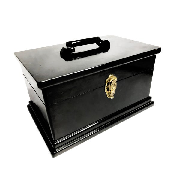 Large Vintage Mid Century Hand Made Black Lacquer Wooden ...