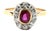 Vintage Two-Tone Ruby & Halo Diamond Ring in 13k Gold, Size 5.5 For Sale