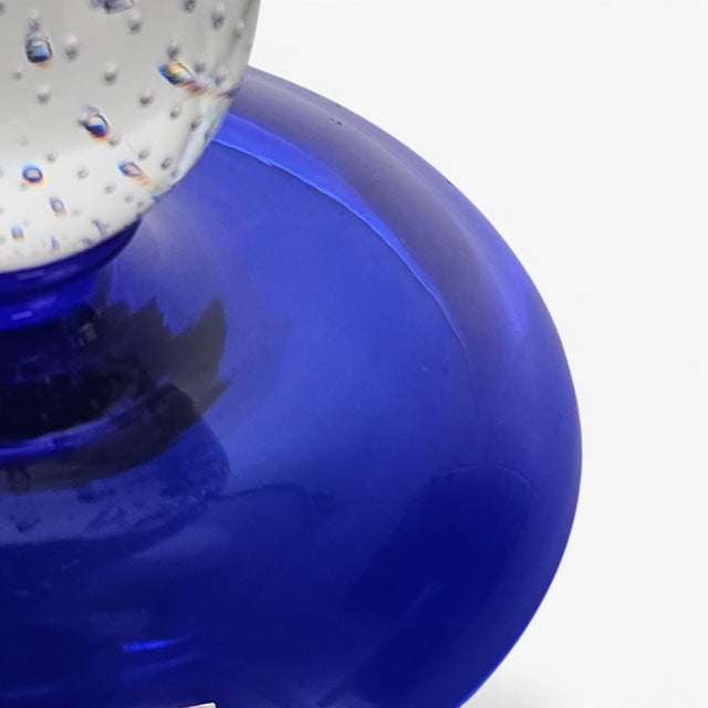 Blue Pairpoint Epns Cobalt Art Glass Tazza With Controlled Bubble Knop For Sale - Image 8 of 13