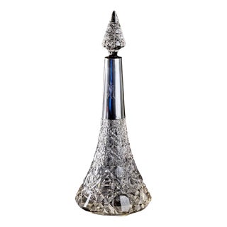 German Brilliant Cut Crystal Decanter with Sterling Silver 925 Collar, 1920s For Sale
