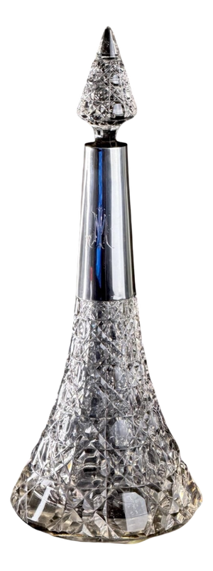 German Brilliant Cut Crystal Decanter with Sterling Silver 925 Collar, 1920s