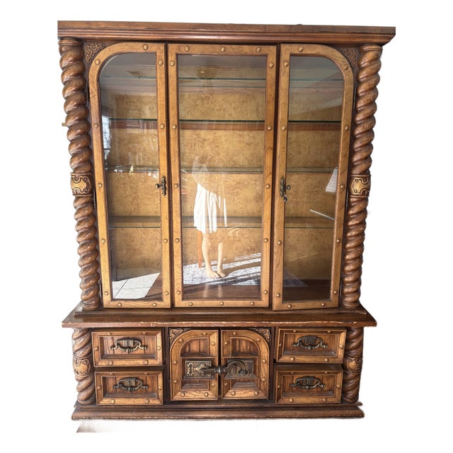 1960s Spanish Revival/Mediterranean Style Vintage China Cabinet For Sale
