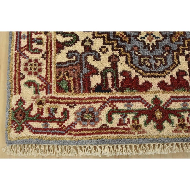 Heriz Runner 2’7” X 8’3” Blue Wool Tribal Hand-Knotted Oriental Rug For Sale - Image 9 of 12