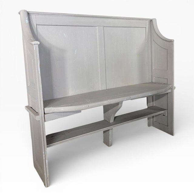 Wood Vintage Painted Pine Church Pew For Sale - Image 7 of 7