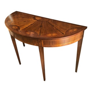 Inlaid Mixed Wood Demilune Console Table For Sale