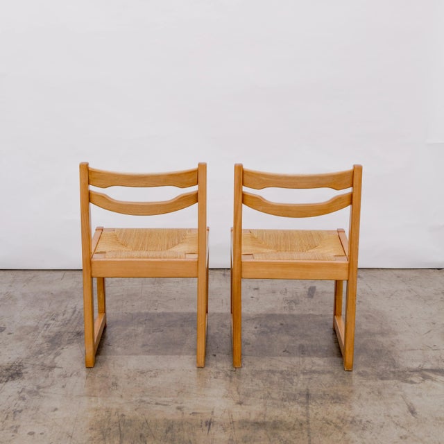 Wood 1960s Maison Regain Brutalist Elm + Rush Dining Chairs - Set of 6 Available, Sold as Pairs For Sale - Image 7 of 8