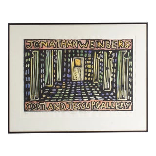 1998 “Shower Poster” Signed Limited Edition Linocut by Jonathan Weinberg For Sale