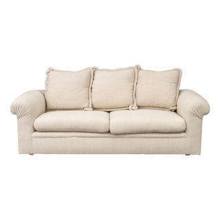 Modern Beige Upholstered Three-Seat Sofa For Sale