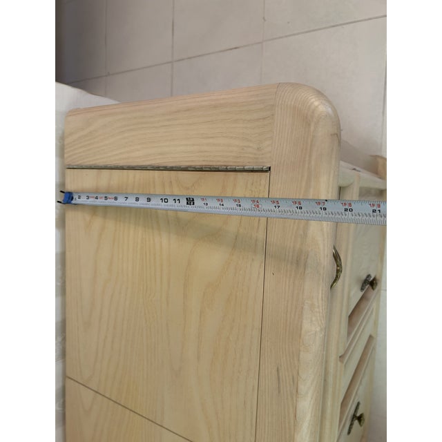 Wood Vintage Broyhill MCM Pickled White Oakwood Flip Top Bar Cabinet or Buffet Server For Sale - Image 7 of 15