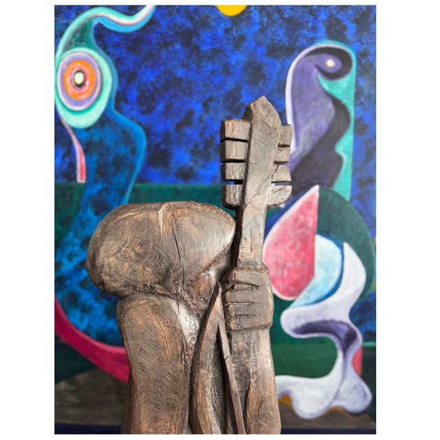 Nicole Bridier, The Zézé Player, Direct-Carved Sculpture, 1992–93, 147CM Tall For Sale - Image 4 of 10