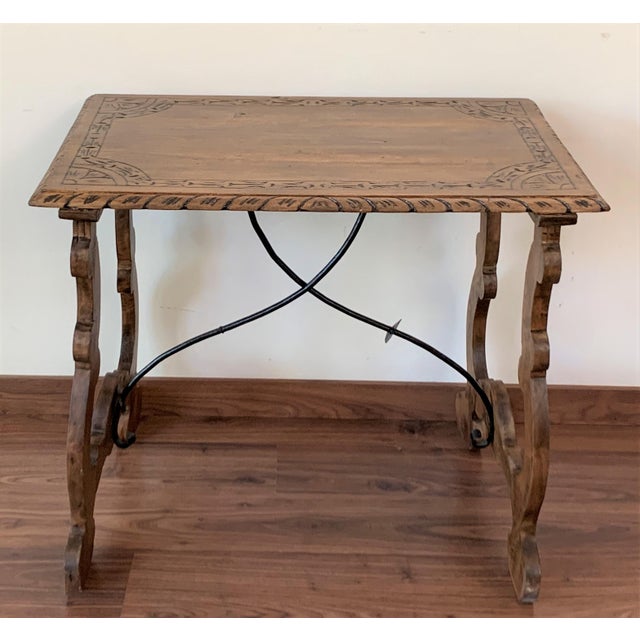 Side Table of Chestnut with Carved Lyre Legs, Spanish, 19th Century For Sale - Image 16 of 18