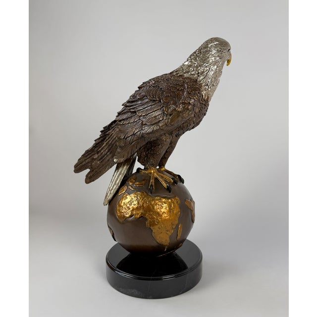 Large Bronze Bald Eagle Sculpture on Globe With Marble Base - 22"h For Sale - Image 9 of 12
