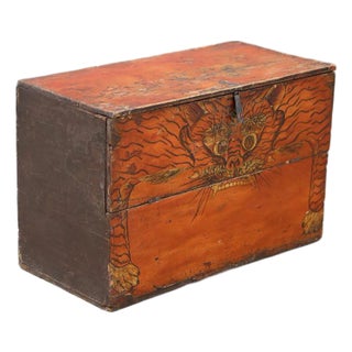 Antique Chinese Painted Elm Blanket Chest For Sale