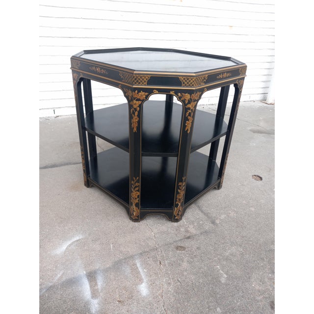 Chinoiserie Late 20th Century Octagonal 3 Tier Oriental Lacquer Style End Table For Sale - Image 3 of 4