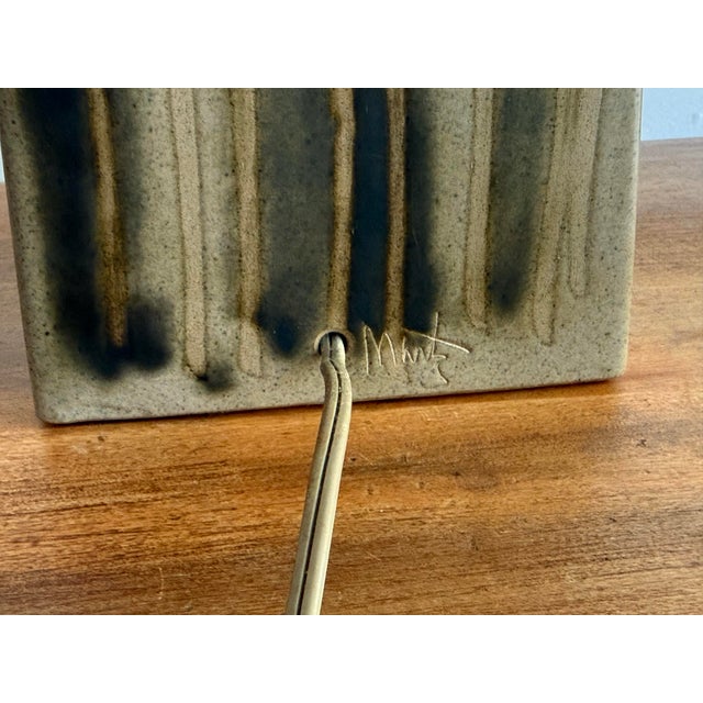 Textile 1970s Mid-Century Modern Studio Pottery Lamp With Shade and Finial For Sale - Image 7 of 10