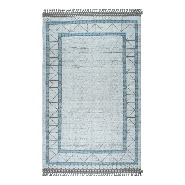 8x10 Cream Soft Wool Pile Hand-Knotted Contemporary Modern Berber Carpet Rug For Sale