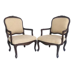 French Provincial Louis XV Style Fauteuils With Cabriole Legs - a Pair