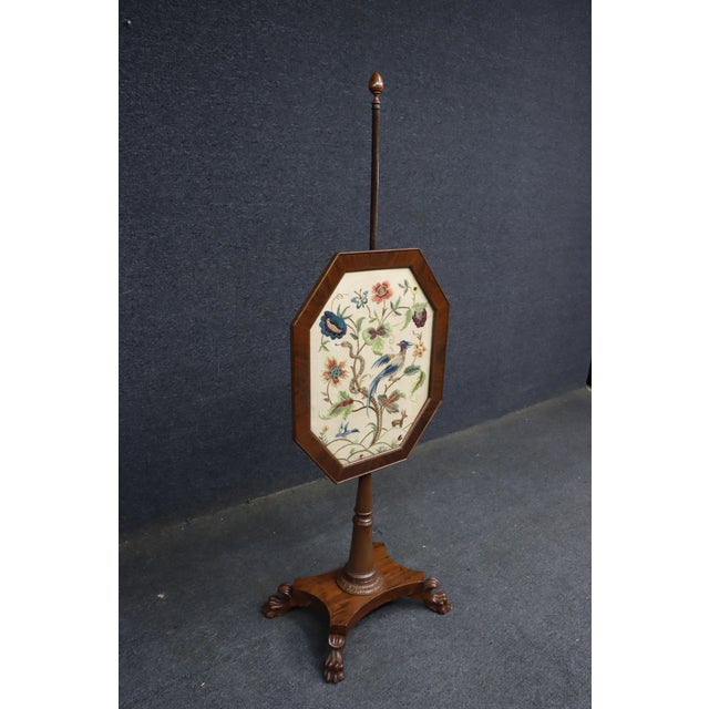 Early 20th Century Empire Mahogany Firescreen With Crewelwork Tapestry Panel For Sale - Image 5 of 18