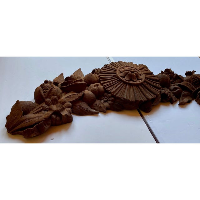 Late 19th Century Large Antique Carved Oak Sunburst Rose and Pomegranate Pediment - For Sale - Image 5 of 8