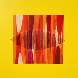 Yellow Red Orange Acrylic and Thread Painting on Canvas "Poemes Xlvi" Original Artwork by Raul De La Torre