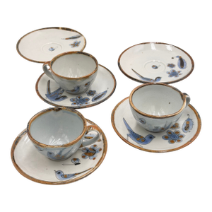Ken Edwards 1960s El Palomar Tonala Coffee Tea Cups & Plates Mexico Folk Art Pottery - Set of 8