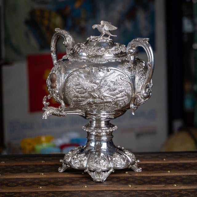 Antique 19th century english william iv solid silver samovar / hot water kettle. This samovar is heavily worked and highly...