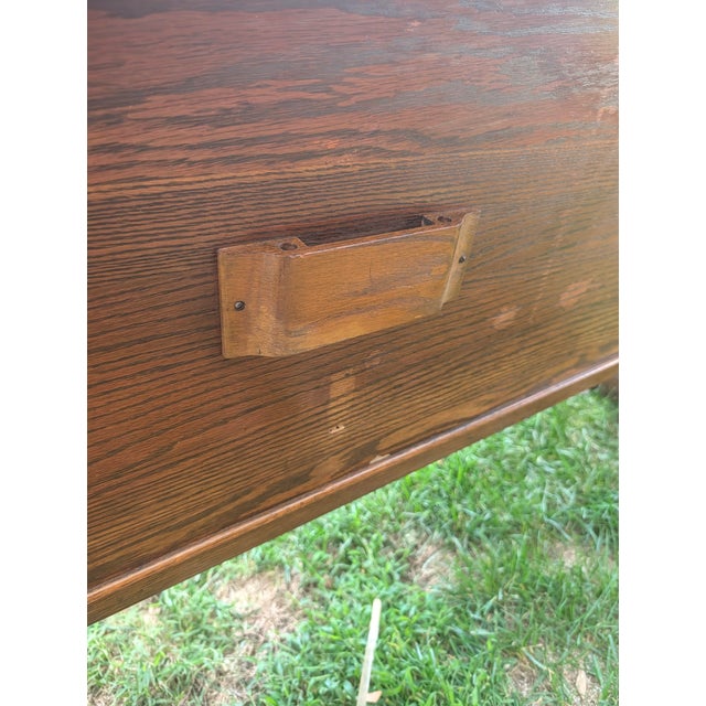 Mid 20th Century Carved Solid Oak Church Pew Bench With Cross Details – 75" For Sale - Image 16 of 17