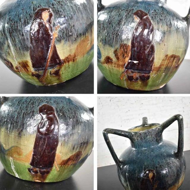 Vintage Art Nouveau Flemish Earthenware Three Handled Vase Marked LMV by Leo Maes Vereenooghe For Sale - Image 10 of 12