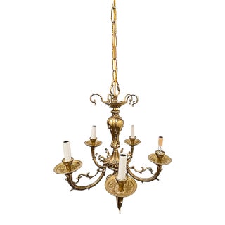 Early 20th Century Ornate Art Nouveau Brass Chandelier For Sale