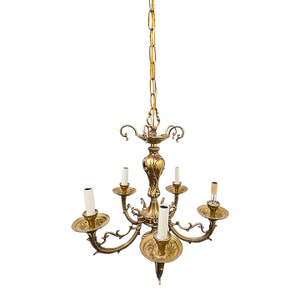 Early 20th Century Ornate Art Nouveau Brass Chandelier