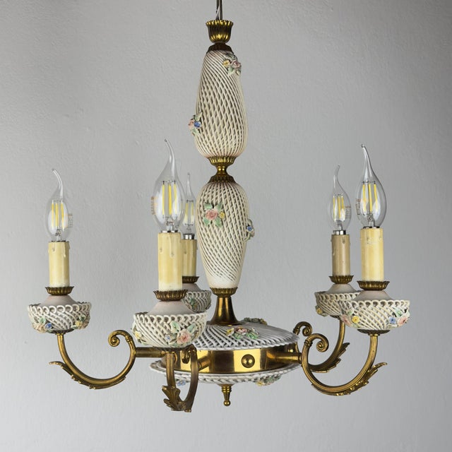 Vintage Art Nouveau Capodimonte Chandelier, 1930s For Sale - Image 4 of 18