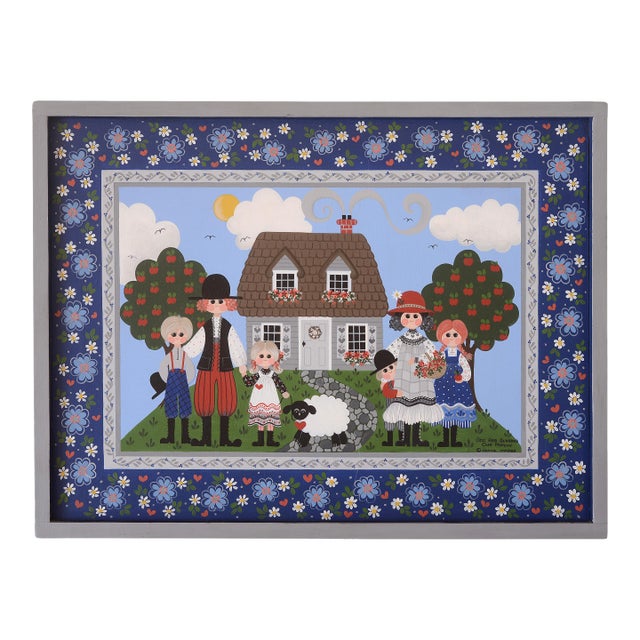 Vintage Donna Moses Peasant Folk Art Family Portrait Painting For Sale