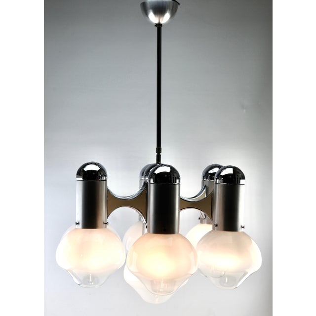 Chrome and Opaline Glass Globes Chandelier from Sciolari For Sale - Image 13 of 17
