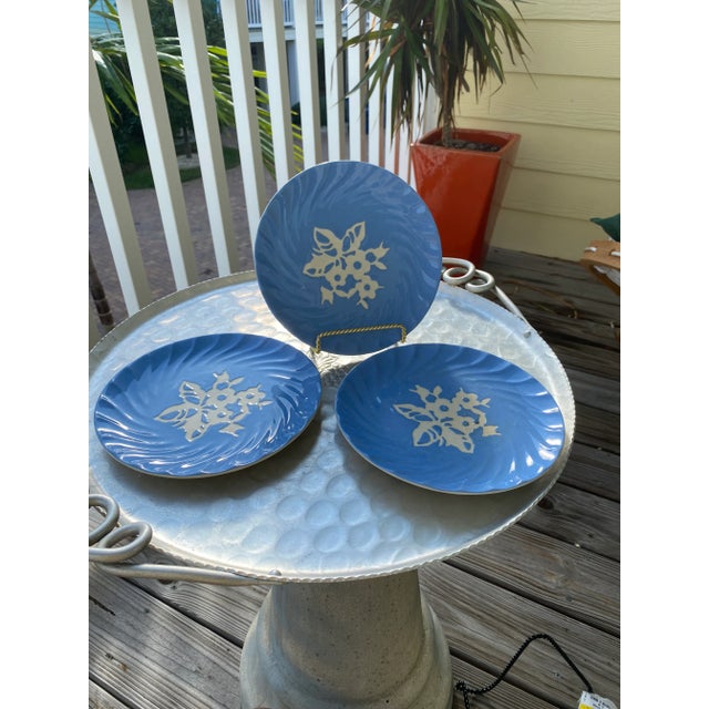 Beautiful Cameoware Tiffany blue salad plates in a swirl coupe style. Made by Harker Pottery. 7.25" diameter *Please note:...
