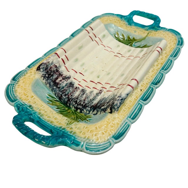 Victorian 19th Century French Majolica Asparagus Serving Tray With Handles by Salins For Sale - Image 3 of 13